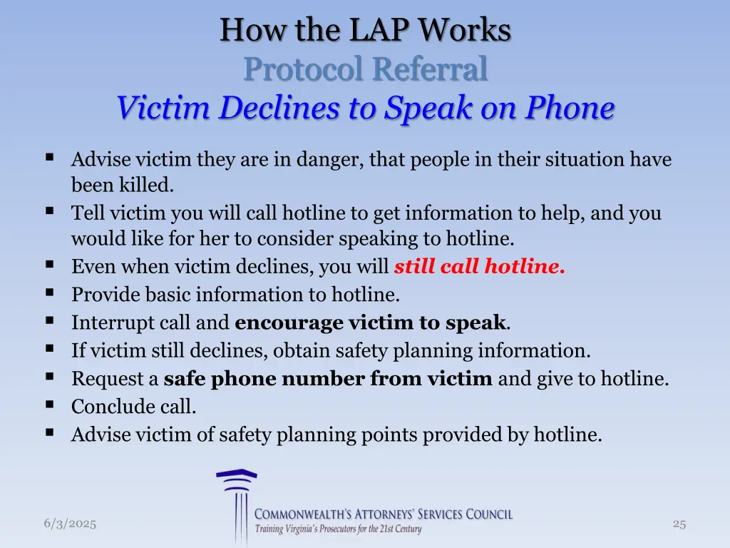 how the lap works protocol referral victim