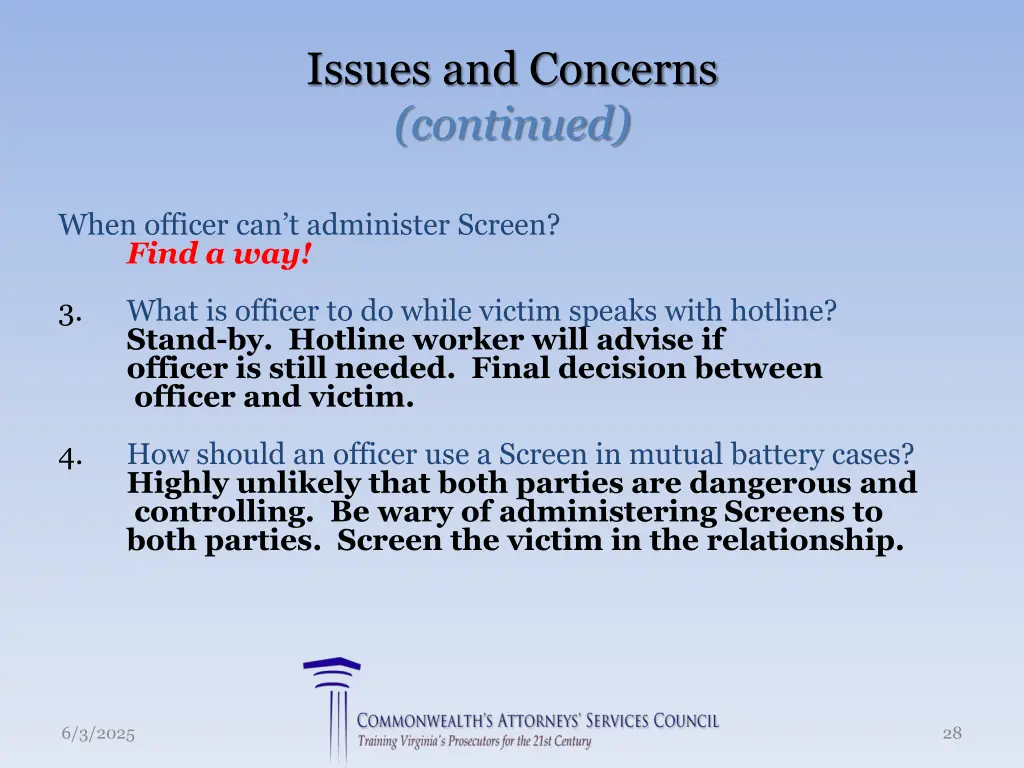issues and concerns continued