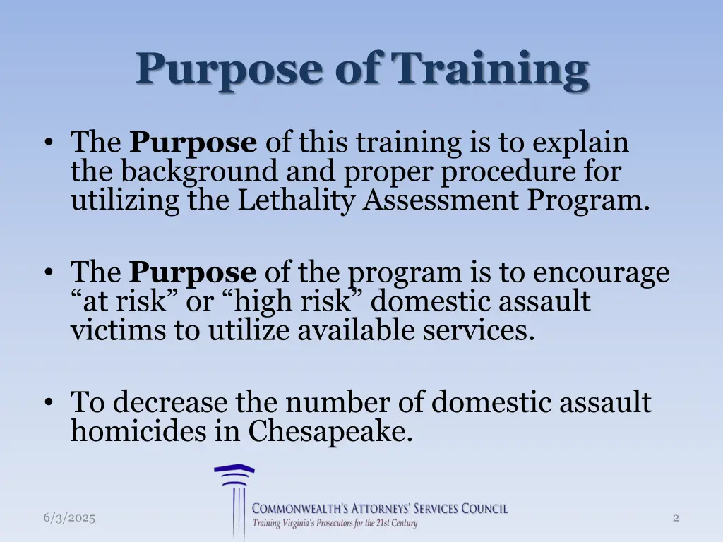 purpose of training
