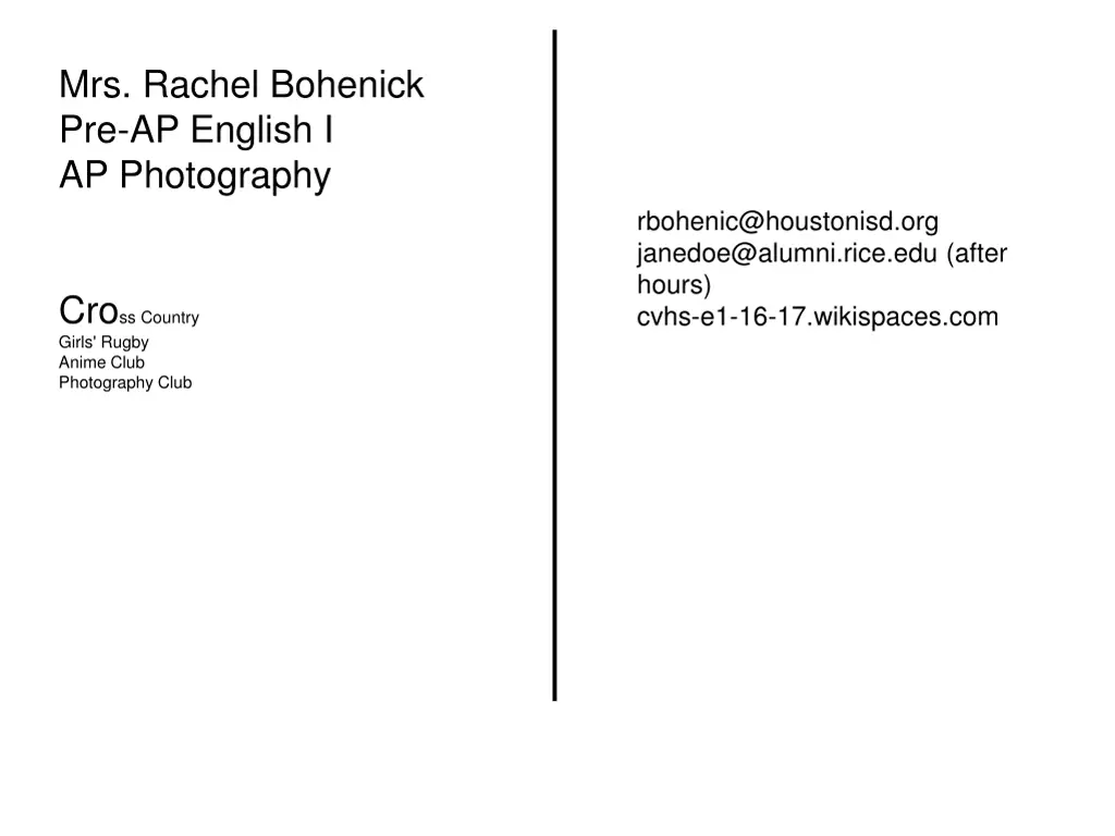 mrs rachel bohenick pre ap english