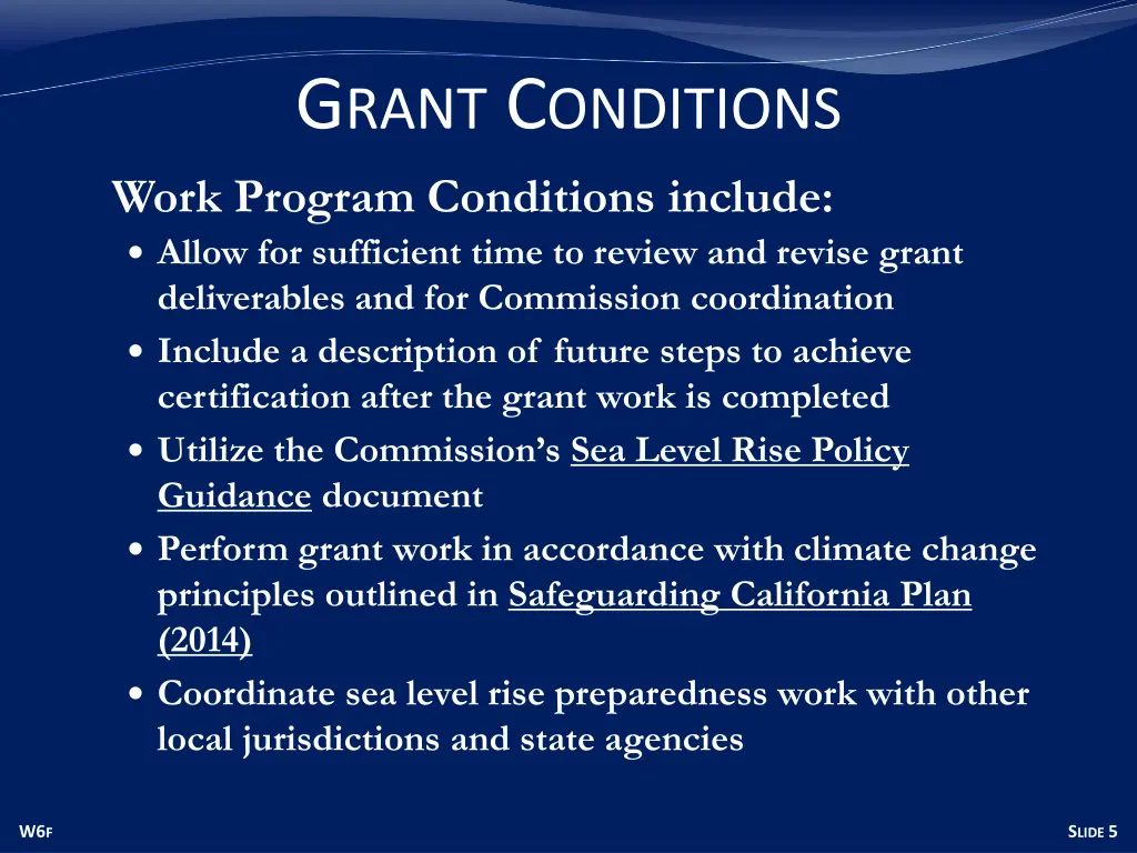 g rant c onditions work program conditions