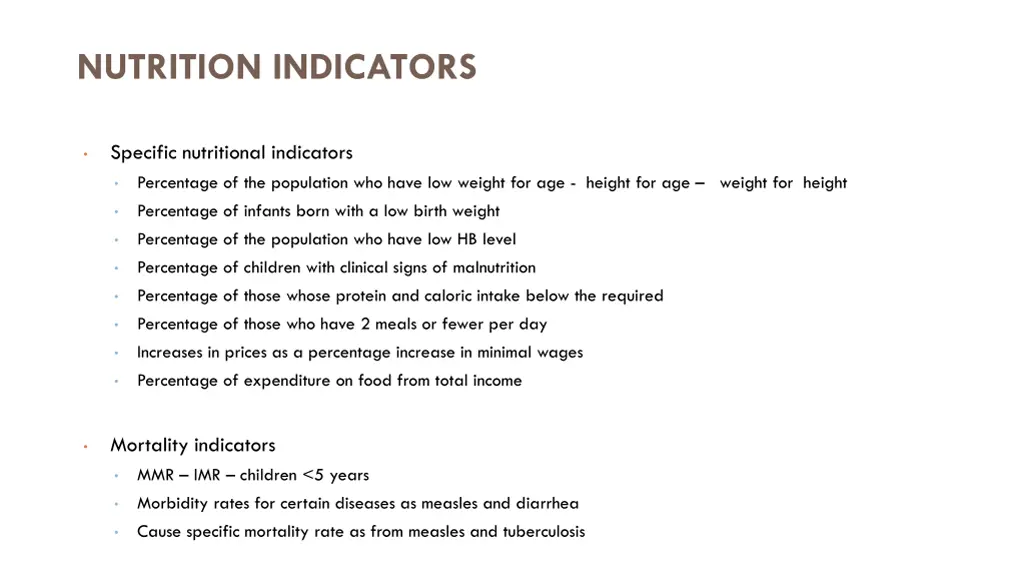 nutrition indicators
