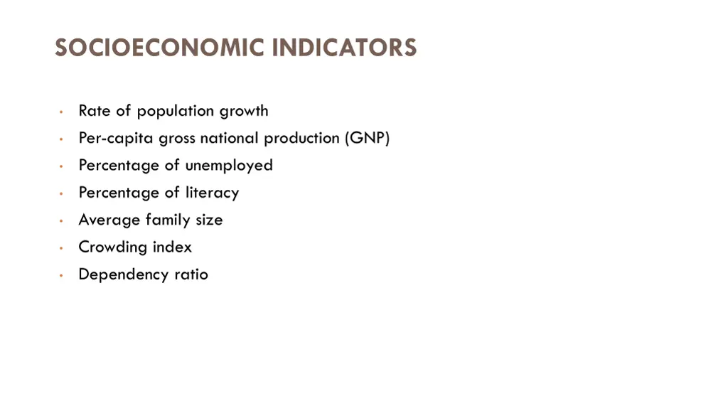 socioeconomic indicators