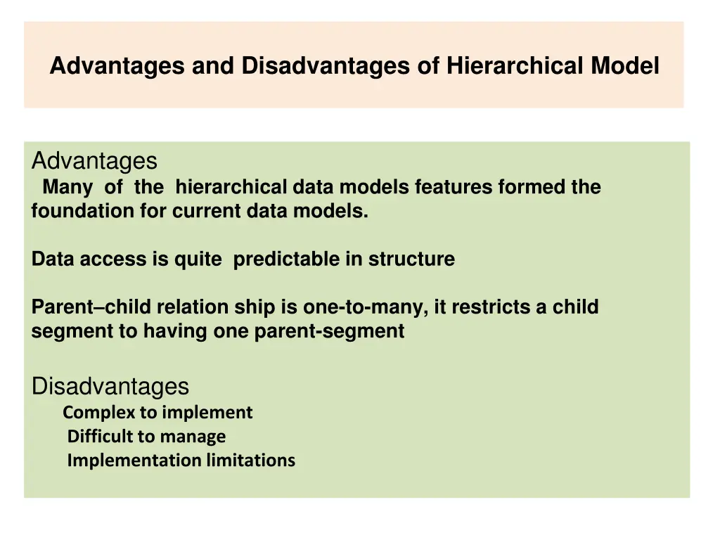 advantages and disadvantages of hierarchical model
