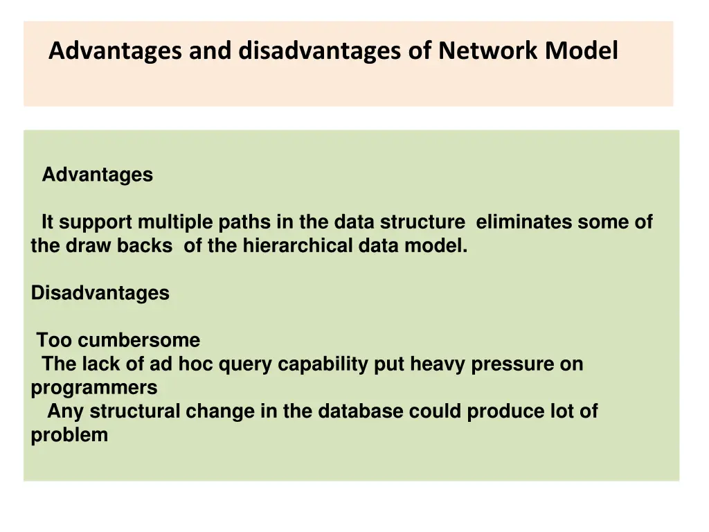 advantages and disadvantages of network model