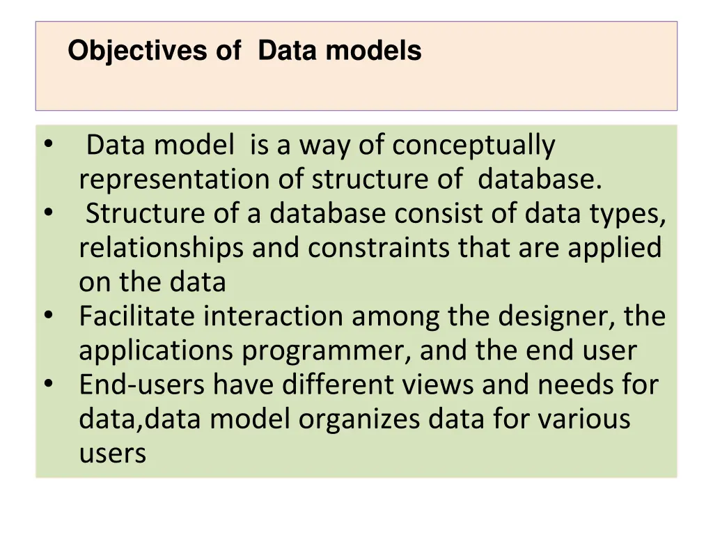 objectives of data models