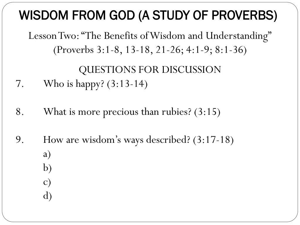 wisdom from god a study of proverbs wisdom from 3