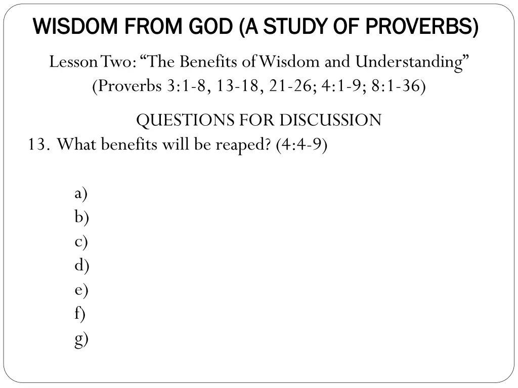 wisdom from god a study of proverbs wisdom from 6