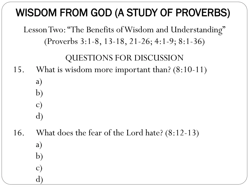 wisdom from god a study of proverbs wisdom from 8
