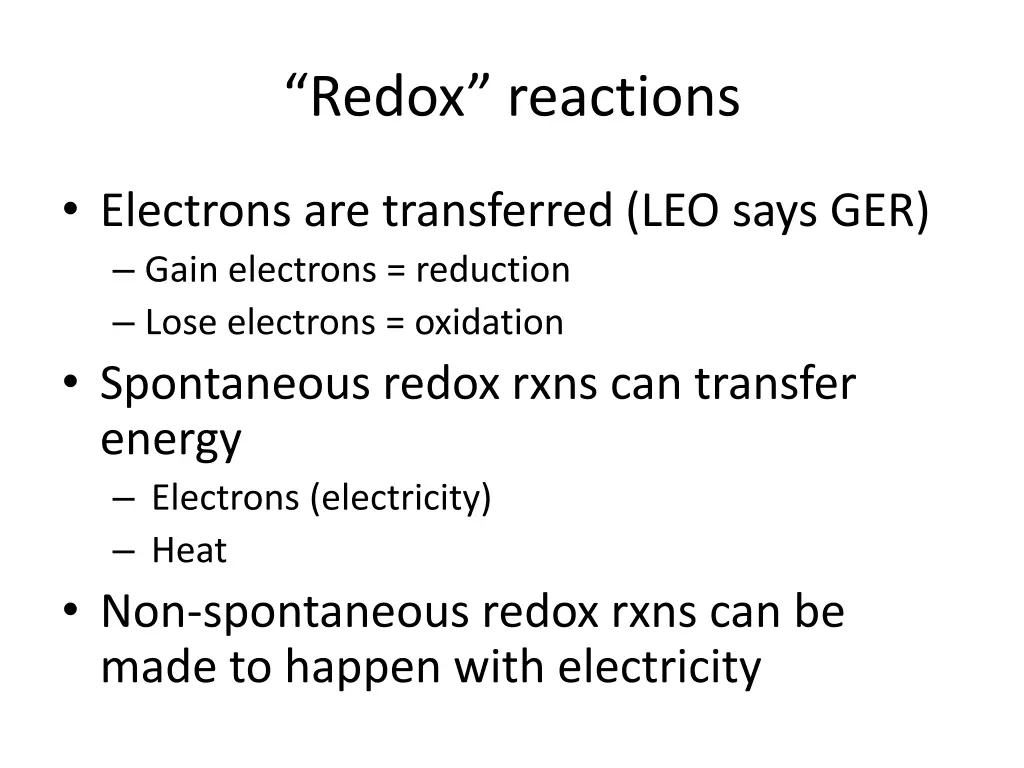 redox reactions
