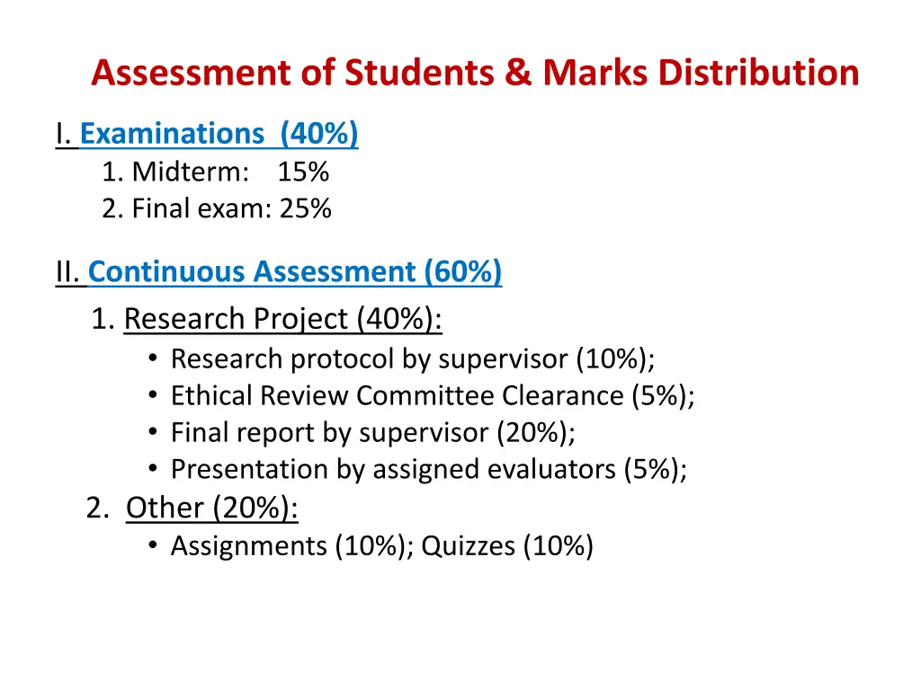 assessment of students marks distribution