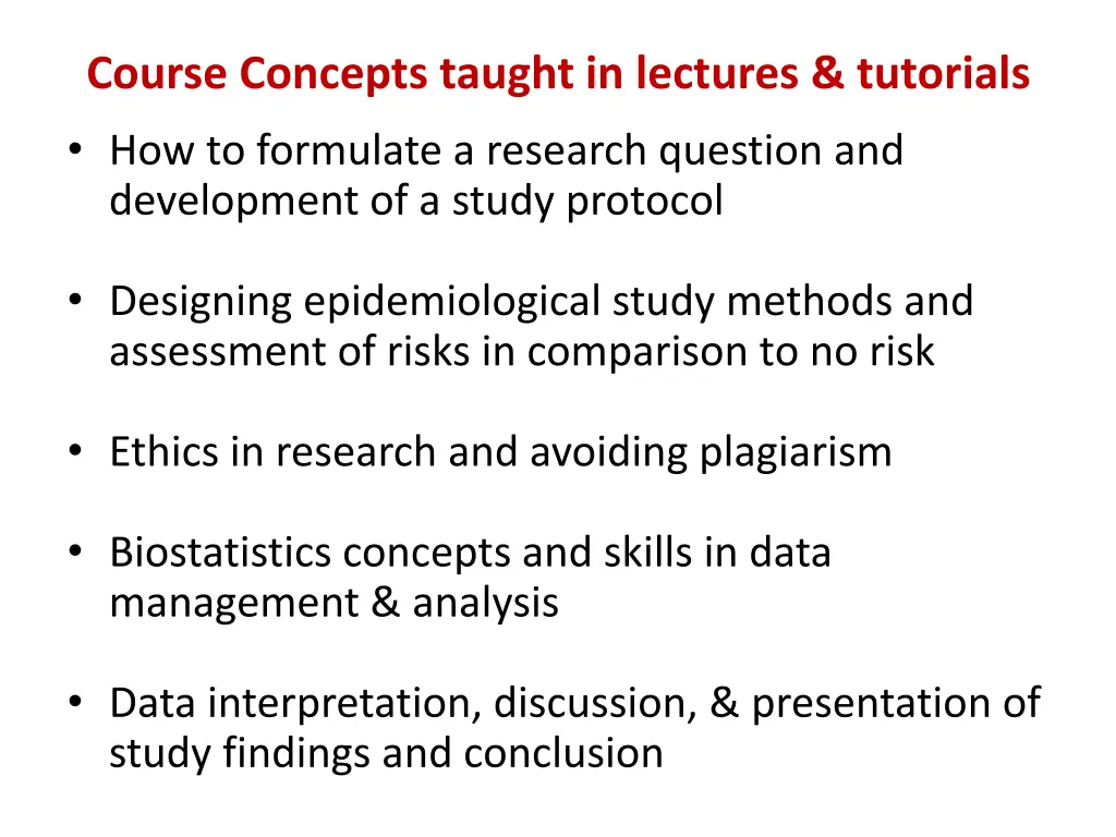 course concepts taught in lectures tutorials