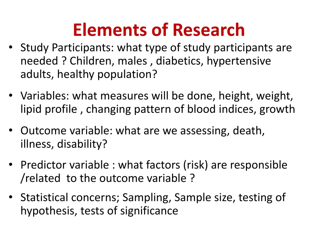 elements of research study participants what type