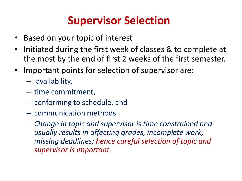 supervisor selection
