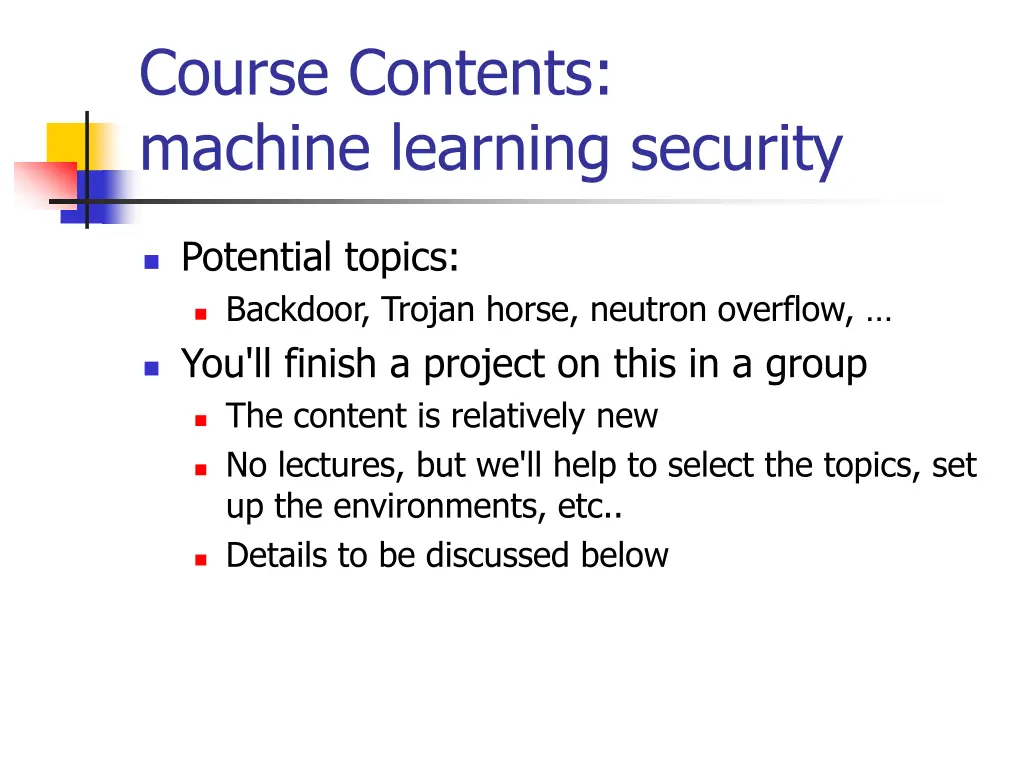 course contents machine learning security