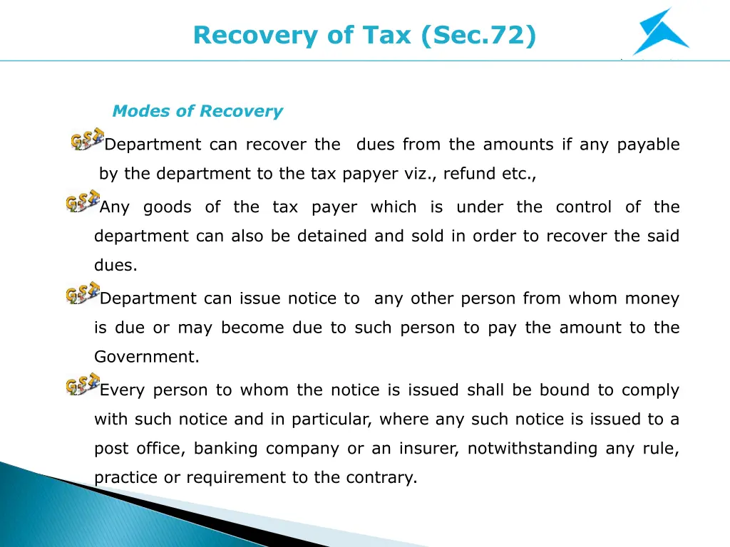 recovery of tax sec 72