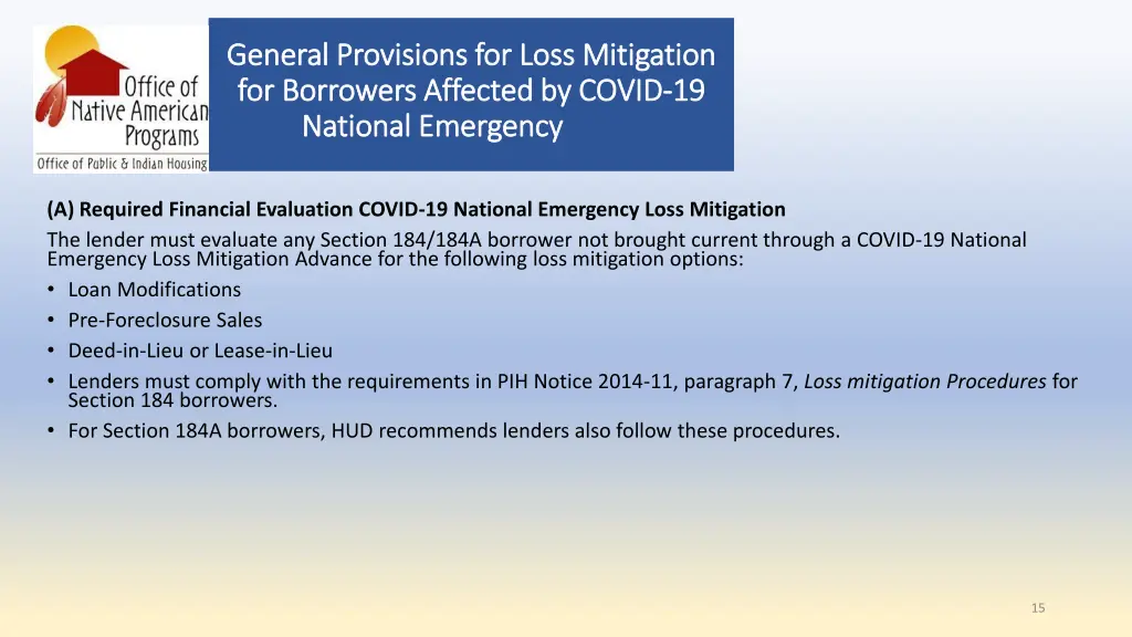 general provisions for loss mitigation general