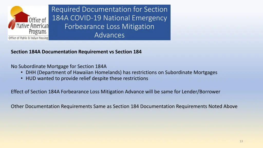 required documentation for section 184a covid