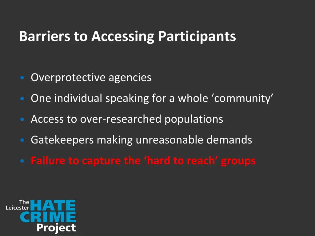 barriers to accessing participants