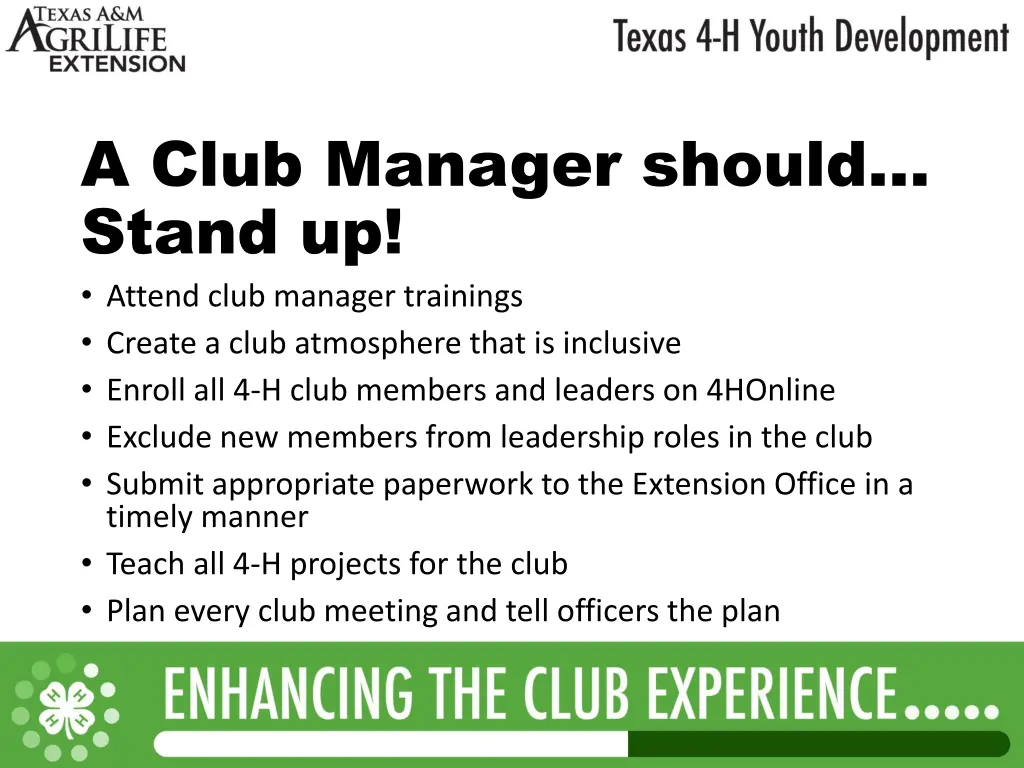 a club manager should stand up attend club