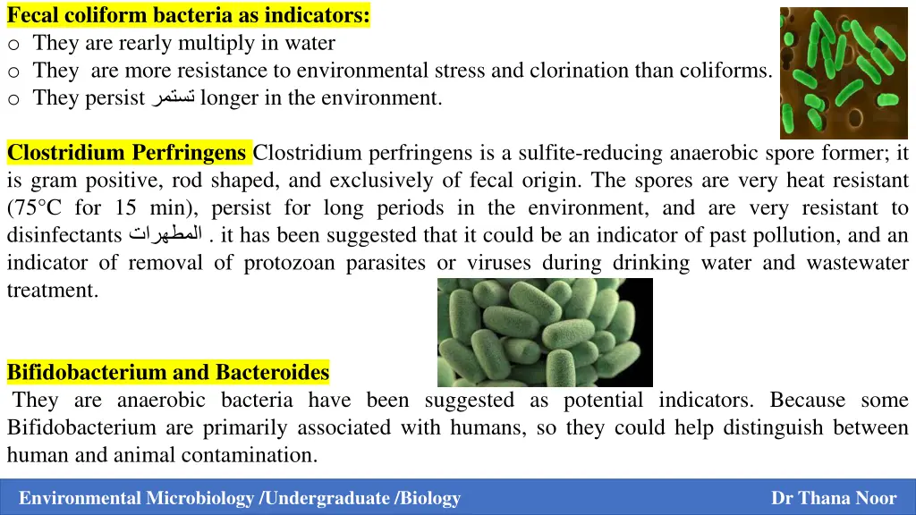 fecal coliform bacteria as indicators o they