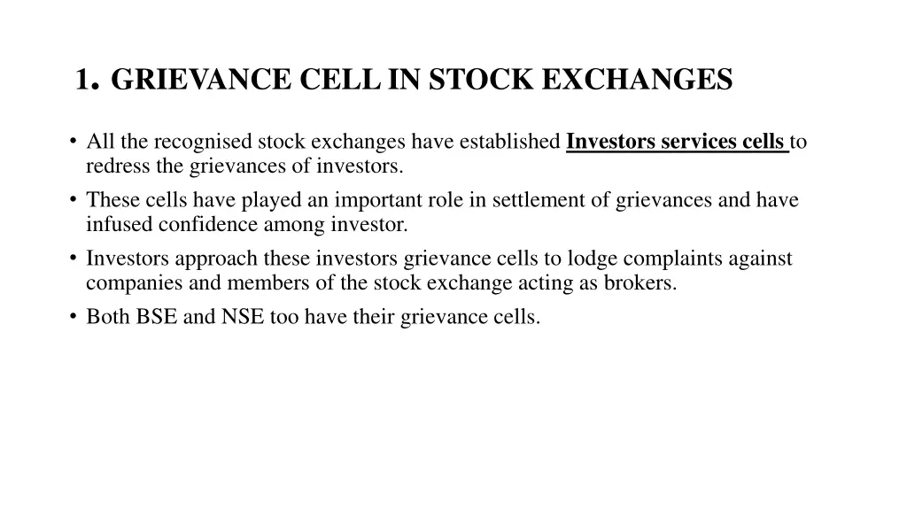 1 grievance cell in stock exchanges