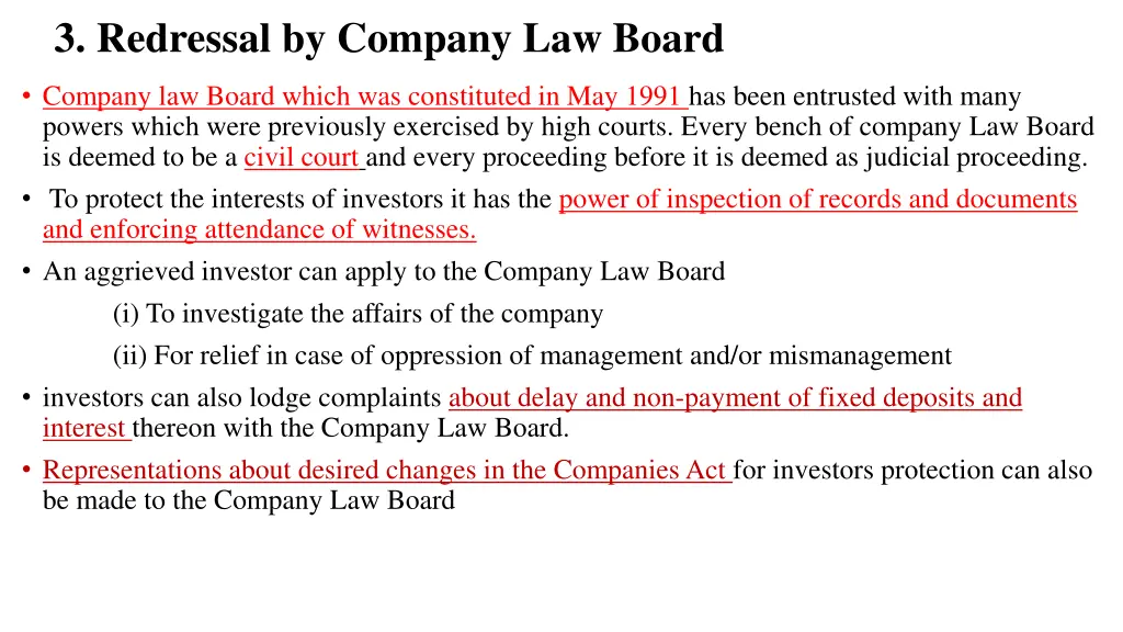 3 redressal by company law board