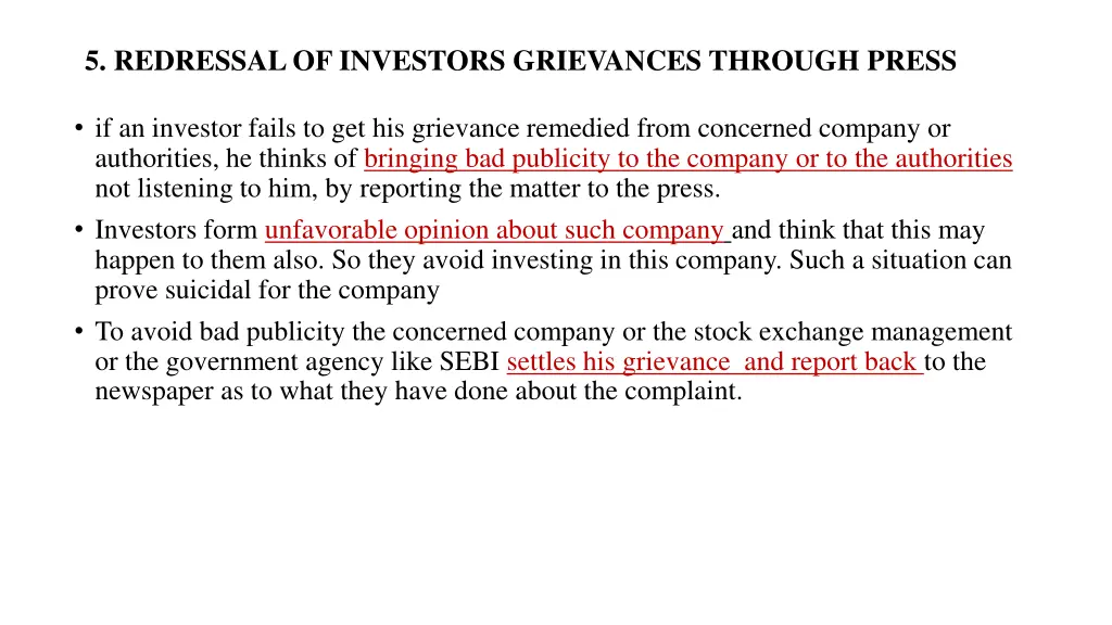 5 redressal of investors grievances through press