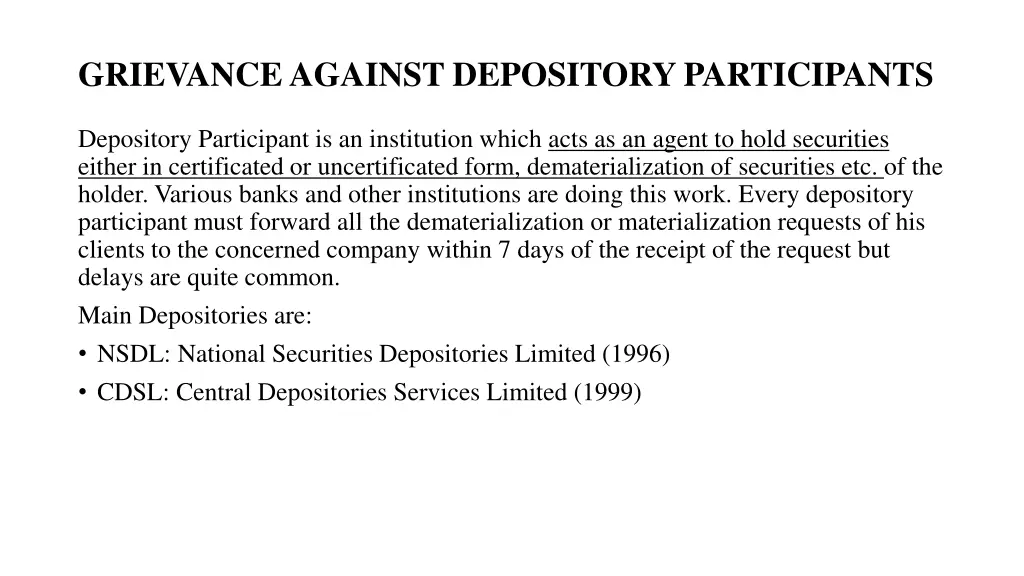 grievance against depository participants