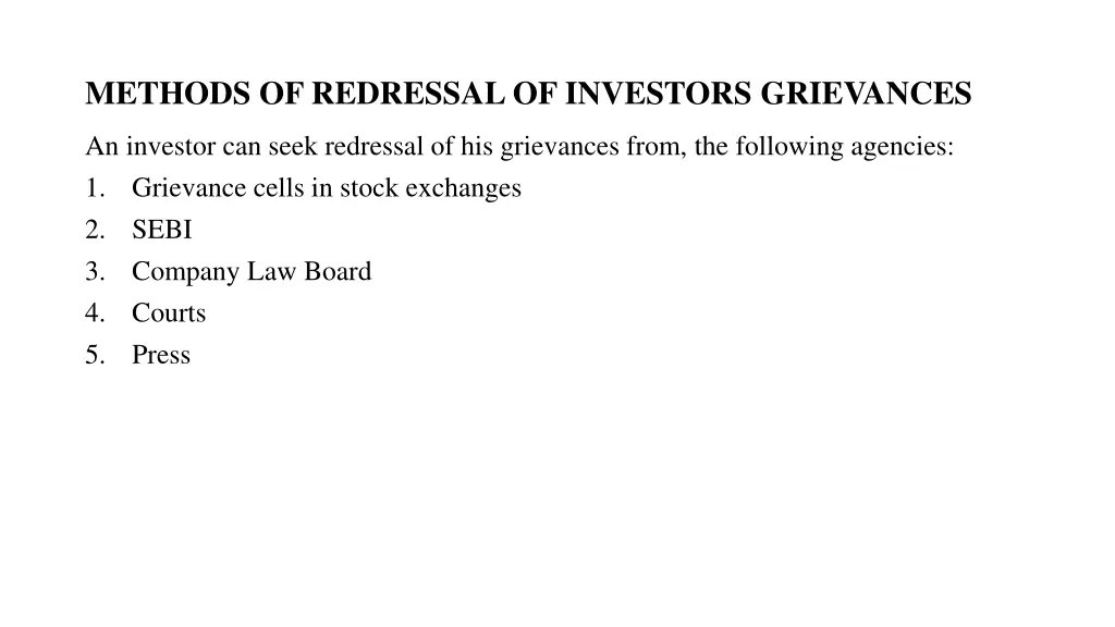 methods of redressal of investors grievances
