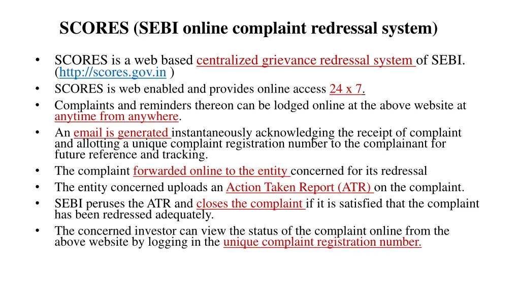 scores sebi online complaint redressal system