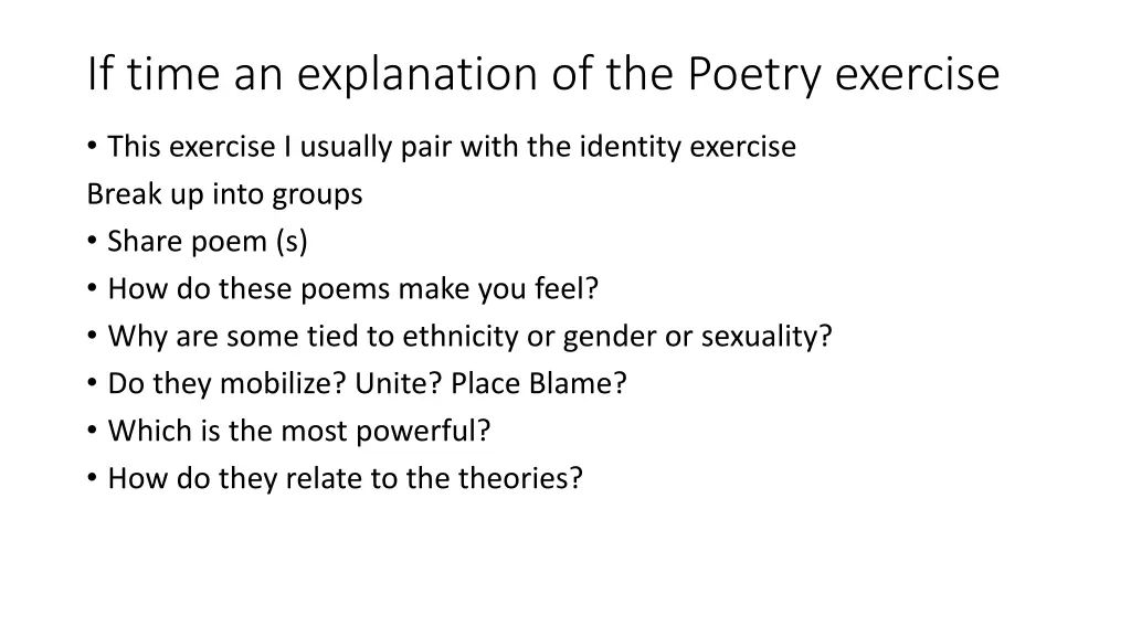 if time an explanation of the poetry exercise