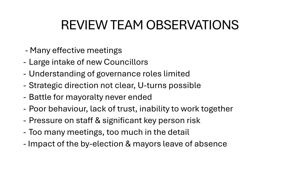review team observations