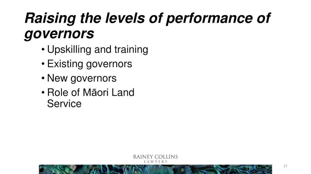 raising the levels of performance of governors