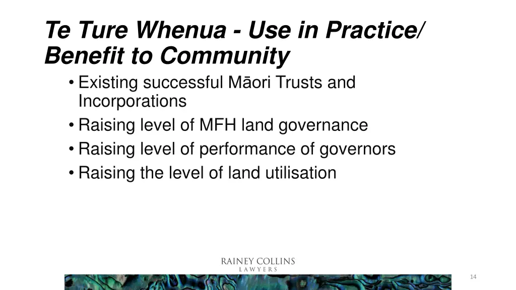 te ture whenua use in practice benefit