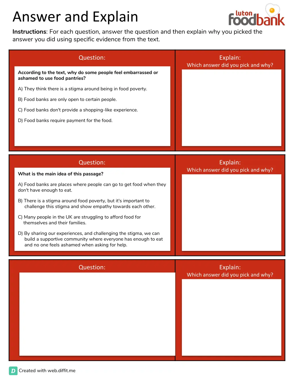 answer and explain instructions for each question