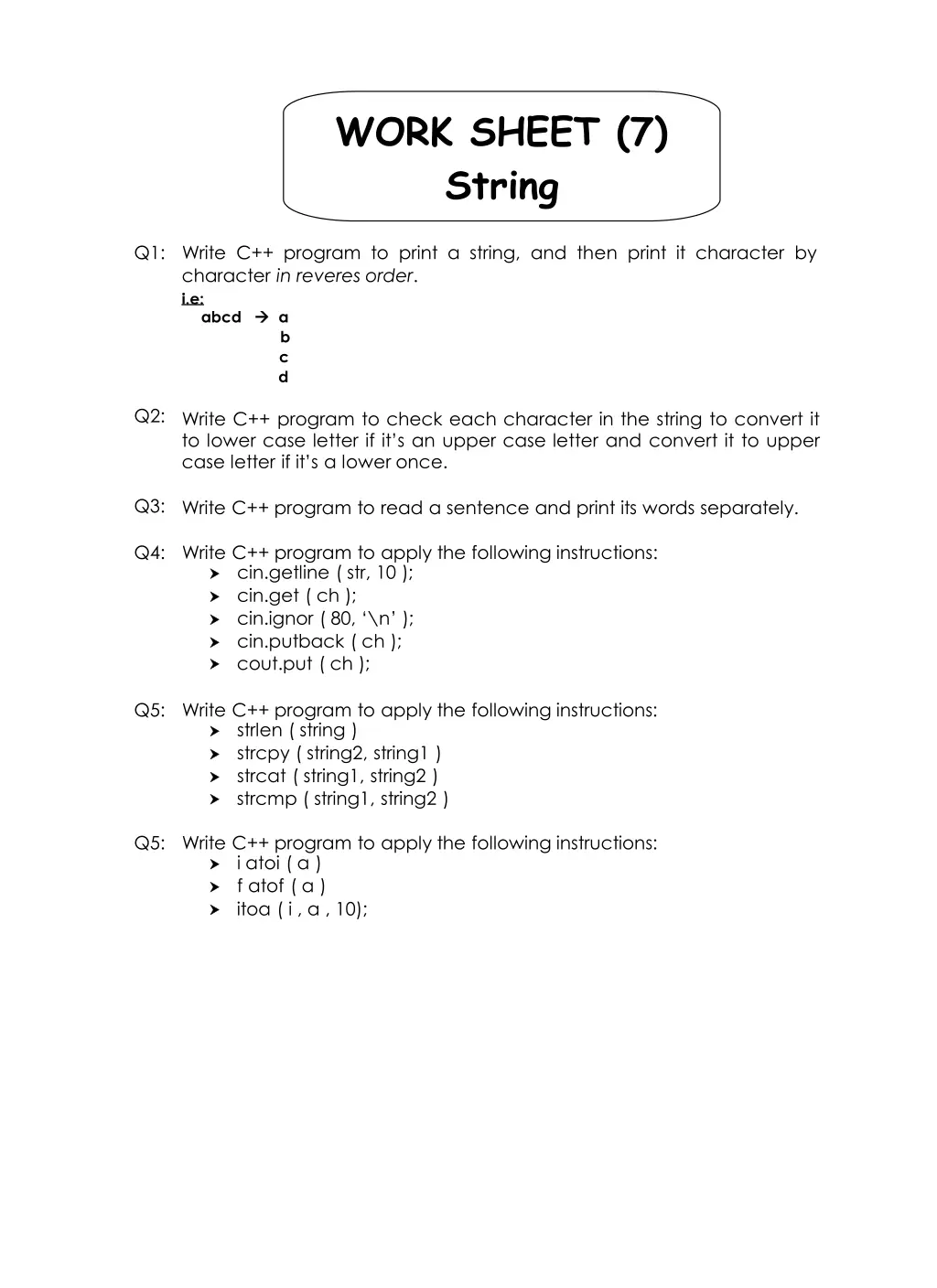 work sheet 7 string