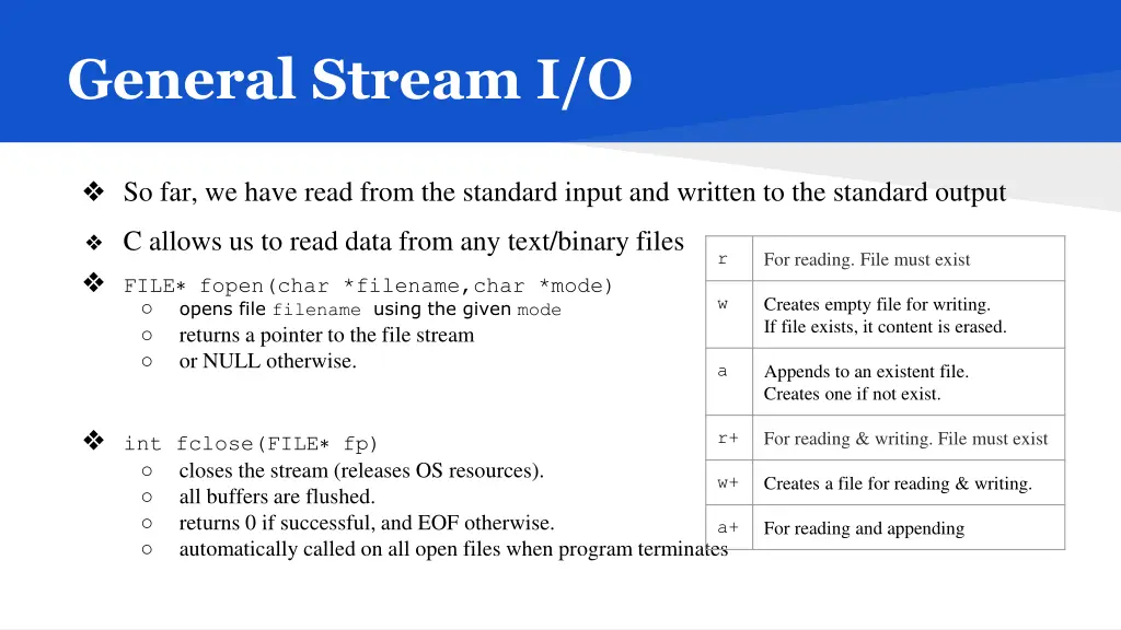 general stream i o