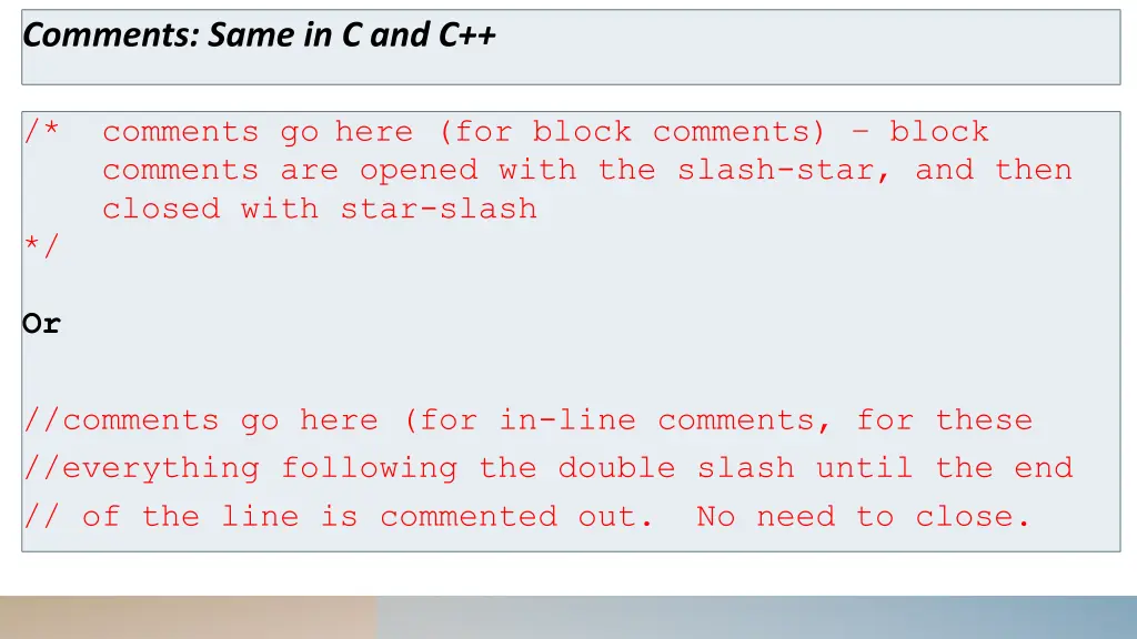 comments same in c and c