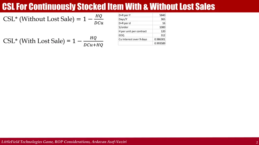 csl for continuously stocked item with without