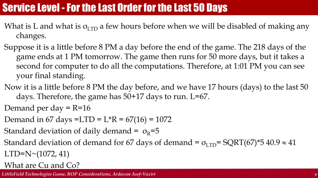 service level for the last order for the last 3