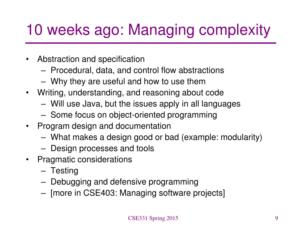 10 weeks ago managing complexity