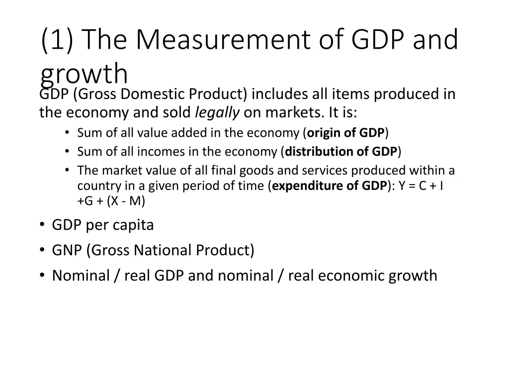 1 the measurement of gdp and growth gdp gross