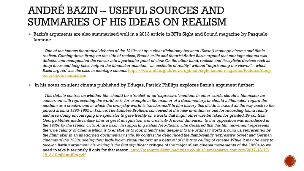 andr bazin useful sources and summaries 1