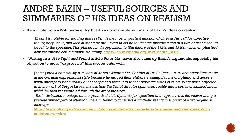 andr bazin useful sources and summaries