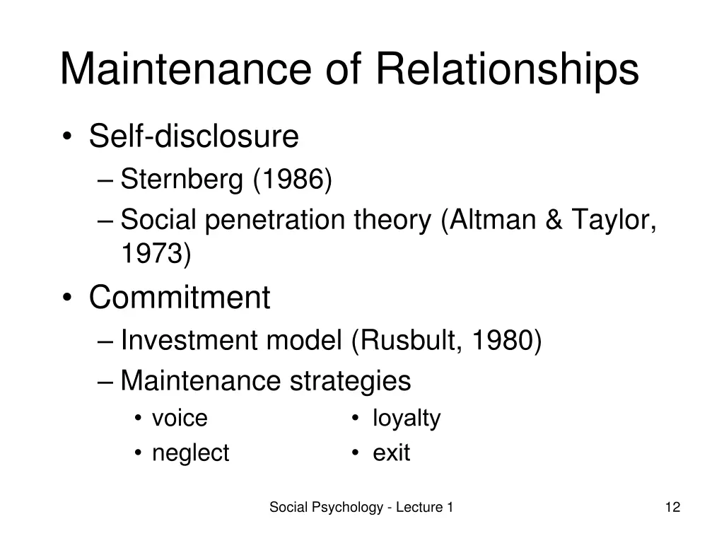 maintenance of relationships