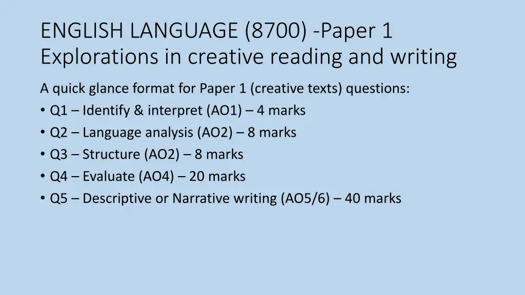 english language 8700 paper 1 explorations 1