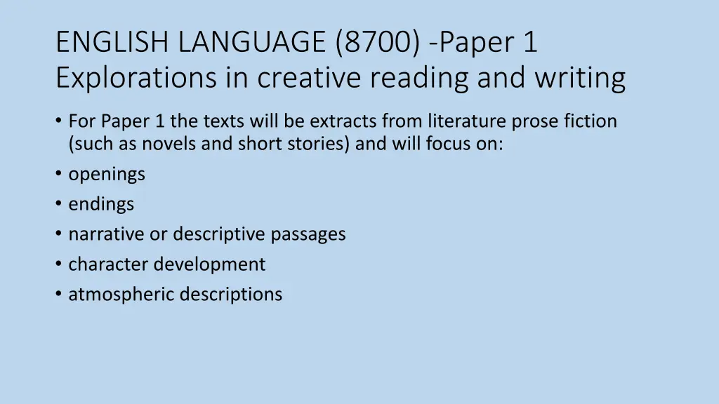 english language 8700 paper 1 explorations