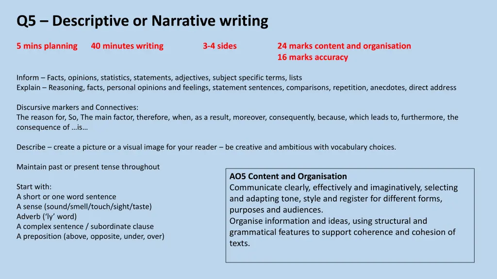 q5 descriptive or narrative writing