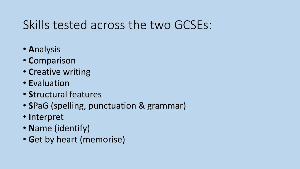 skills tested across the two gcses